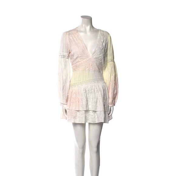 NWT LoveShackFancy Ruffle Mini Dress Abitha Tie Dye Embroidered Cotton sz M - Picture 3 of 6